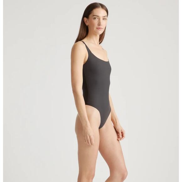 Quince NWT Second Skin Black Body Suit Size Large Square Neck Tank Thong - Picture 4 of 8